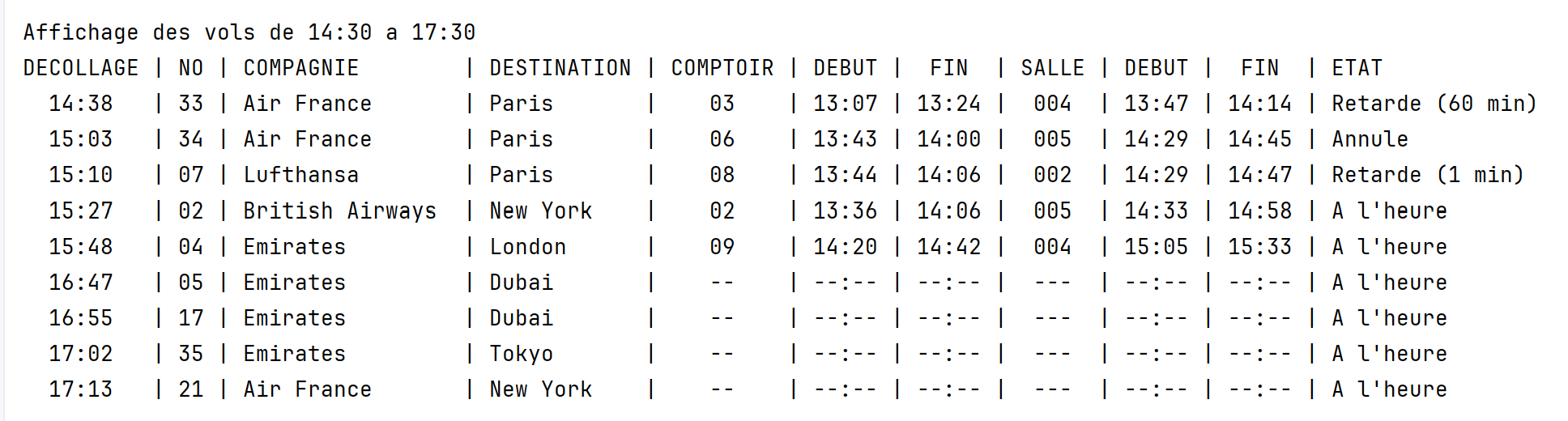 Screenshot of Gestion d'aéroport